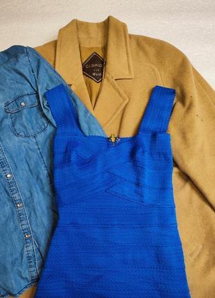 New look платье резинка по фигуре карандаш футляр на бретельках синее голубое электрик2 фото