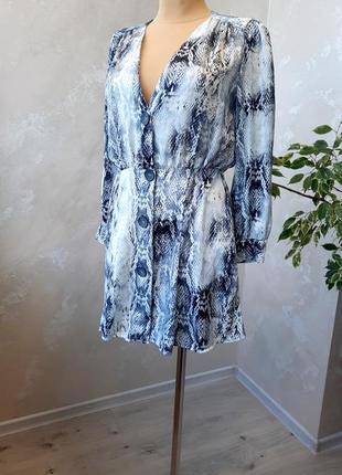 Zara сатиновое платье рубашка в принт питона7 фото