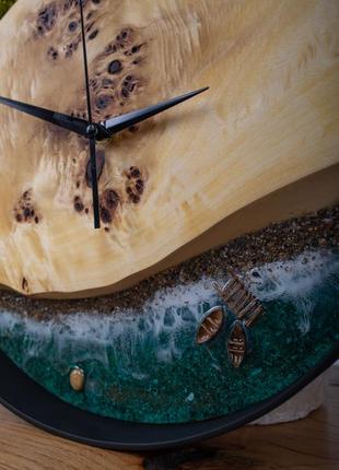 Годинник море з дерева та моху4 фото