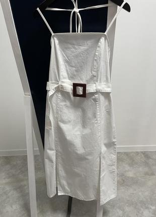Neon rose - белое джинсовое платье миди с поясом и завязками на спине размер м