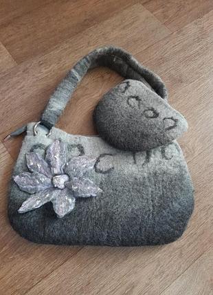 Сумка валяна натуральна вовна фірмова комплект із гаманцем/косметичка нова