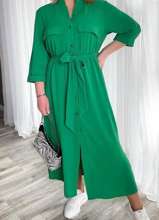 Сукня жіноча довга міді нарядна святкова повсякденна базова батал великих розмірів з поясом чорна сіра графіт зелена