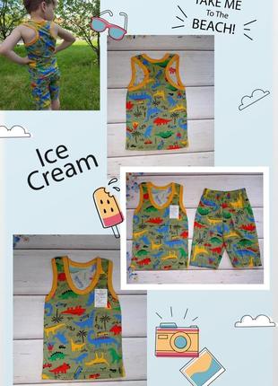 Летний комплект тройка (футболка + майка + шорты) для мальчика 2 лет, размер 86-926 фото