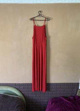Платье макси для высокой девушки размер l. xl красного цвета с вышивкой на груди2 фото