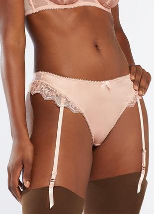 Трусики тонг с высокой посадкой mosaic lace high-waist garter thong in pink