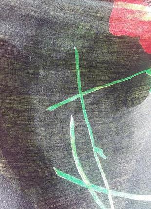 Льняная легкая удлиненная блуза туника разрезы маки ромашки этно ретро рубашка5 фото