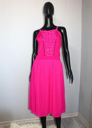 Фуксійно рожева міді сукня з прошвою та об'ємними квітами mademoiselle r la redoute2 фото