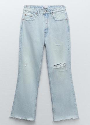 Джинси zara cropped flared jeans light blue