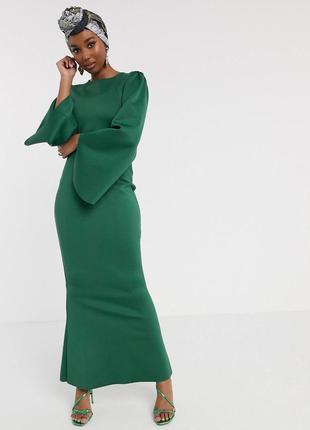 Зеленое платье макси с длинными рукавами asos scubask 182 фото