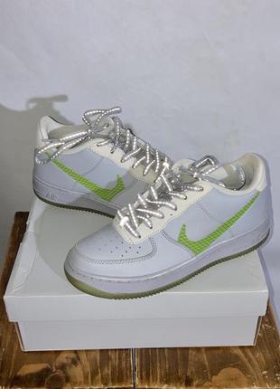 Кроссовки кожаные nike air force 1 оригинал светоотражающие шнурки