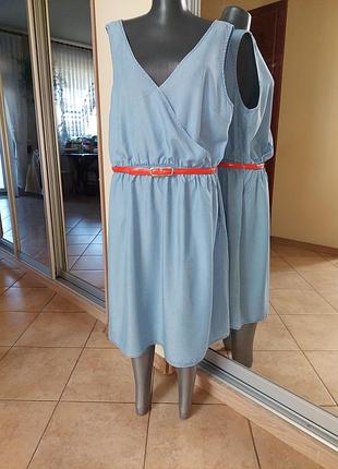 Джинсовое с карманами и поясом платье 👗 большого размера