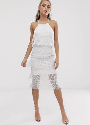 Сукня міді з бахромою і мереживом asos design uk10