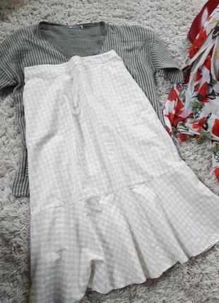 Базовая хлопковая длинная юбка с воланом в мелкую клетку, р. 40-423 фото