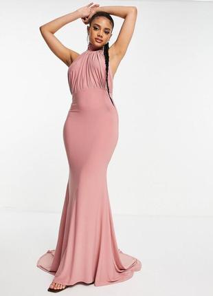 Пудровое розовое платье макси с открытой спиной и вырезом на щиколотке club l london2 фото