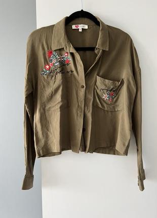 Легенька укорочена хакі сорочка