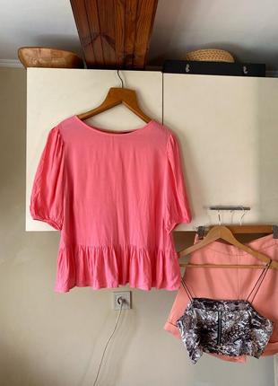 Кофточка с оборкой, стильная кофточка розовая, блуза с воланом1 фото