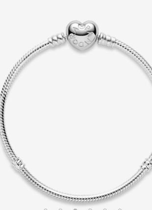 Срібний браслет pandora з серцем/ оригінальний браслет пандрора серце/ браслет 19