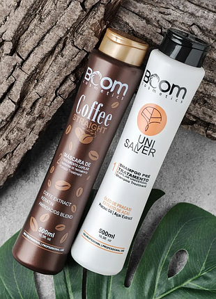 Набор для кератина boom coffee straight: шампунь 500 мл +кератин 500 мл