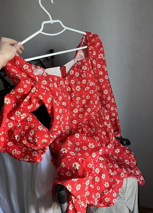 Шикарное корсетное пышное платье пышный рукав в цветочный принт1 фото