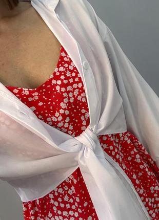 Стильное классическое классное красивое хорошенькое удобное модное трендовое простое платье сарафан + и рубашка красная4 фото