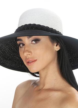 Широкополая летняя шляпа украшена плетенным жгутом цвет белый+ черный1 фото