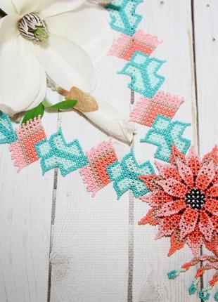 Колье хризантема розовая 4