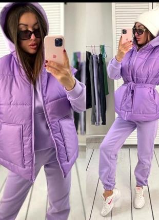 Теплый костюм тройка жилетка+костюм oversize . есть размеры и цвета.3 фото