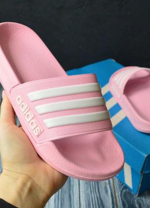 Женские розовые резиновые шлепанцы adidas модные женские тапки адидас подошва на пене