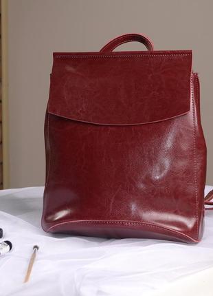 Sale! кожаная сумка-рюкзак бордовый3 фото
