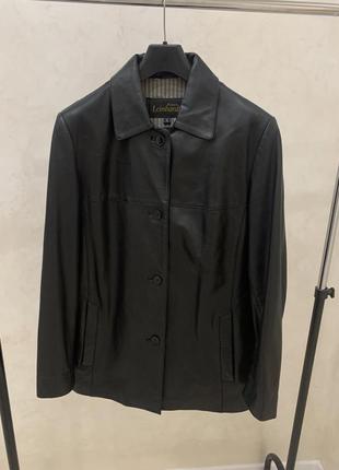 Куртка плащ чорний вінтажний шкіряний1 фото