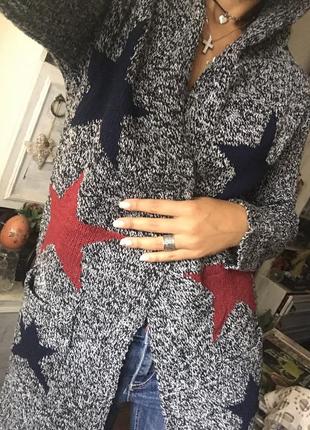 Ефектний в'язаний кардиган в зірки сірий меланж