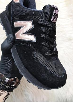 New balance 574 black bronze. женские черные замшевые сапоги кроссовки28биленс.