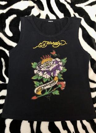 Темно-синяя винтажная футболка ed hardy