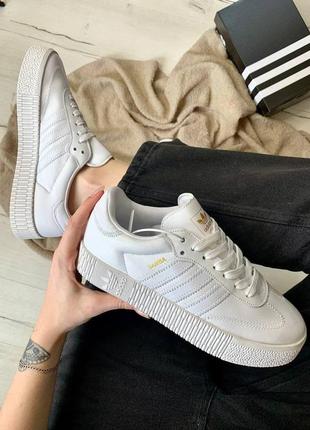 Шкіряні кросівки adidas samba white silver