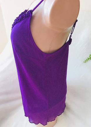 Крутая брендовая яркая майка блуза с рюшами и люрексовой нитью 💜5 фото