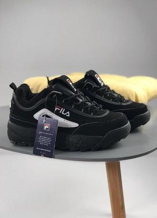 Замшеві кросівки fila disruptor 2 black (замш). колір чорний