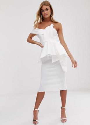 Платье миди с баской и отделкой из органзы asos design5 фото