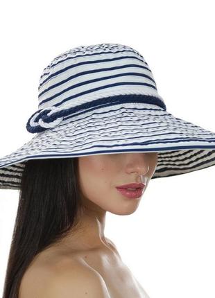 Шляпа синяя женская в полоску с моделируемыми полями2 фото