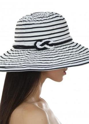 Шляпа синяя женская в полоску с моделируемыми полями4 фото