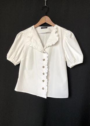 Белая блузка пышный рукав хлопок3 фото