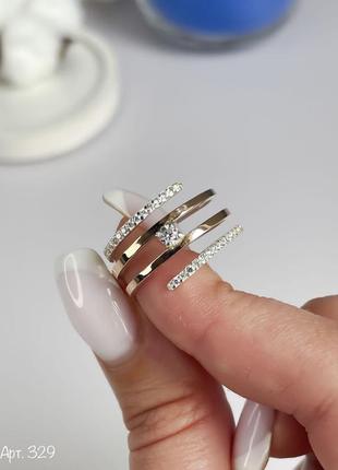 Серебряное кольцо  с золотыми накладками и камнями