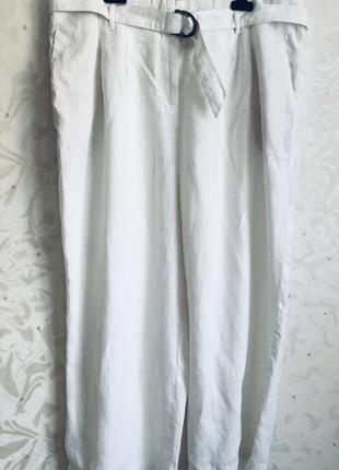 Брюки штани лляні льон палаццо труби прямі модні стильні marks великі білі m&s5 фото