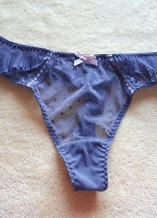 Нові сірі гіпюрові трусики стрінги з бахромою в горошок точку м/m/10/38/46

george