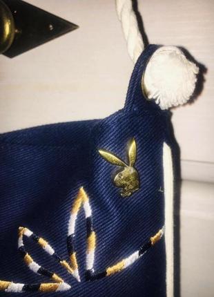 Круизный стиль-текстильная синяя сумка с игривым кроликом «плейбой»3 фото