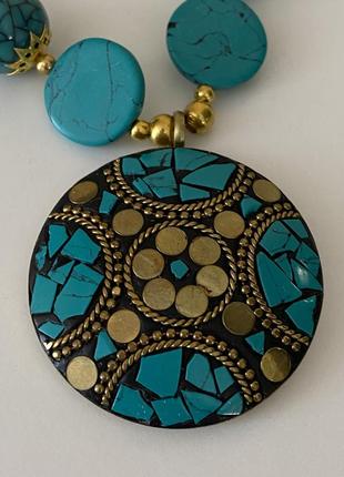 Намисто намисто з кулоном мозаїка з кістки ювелірної смоли та латуні indira2 фото