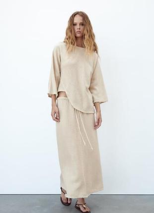 Костюм женский бежевый костюи с миди юбкой zara new