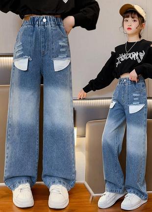 Стильные джинсы кюлоты для девочки штани палаццо р.120-1601 фото