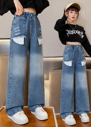 Стильные джинсы кюлоты для девочки штани палаццо р.120-1605 фото