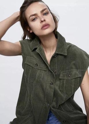 Zara women's olive corduroy vest gilet женская вельветовая жилетка