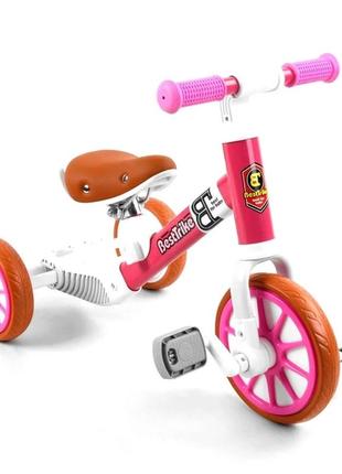 Тор! велосипед-беговел 2в1 трансформер трехколесный «best trike» 15996 розовый2 фото